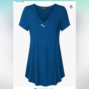 Vinmatto Women's Summer Short Sleeve V Neck Flowy Plus Size Tunic Top XL blue